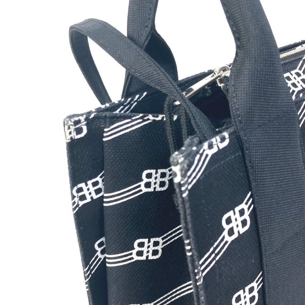 BALENCIAGA BB Trade S Tote Bag Hand Bag Canvas Black/White - Picture 8 of 14